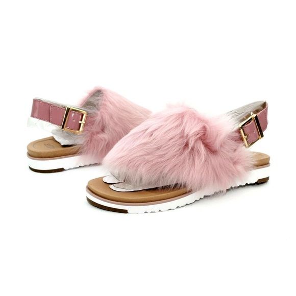 UGG Holly Pink Dawn Luxe Sheepskin Slingback Fuzzy Leather Y2K Platform Slide - Picture 1 of 11